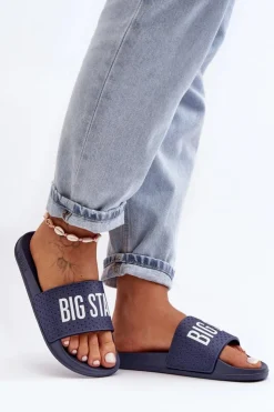 Damskie Big Star Shoes Klasyczne Damskie Klapki Big Star MM274714 Granatowe