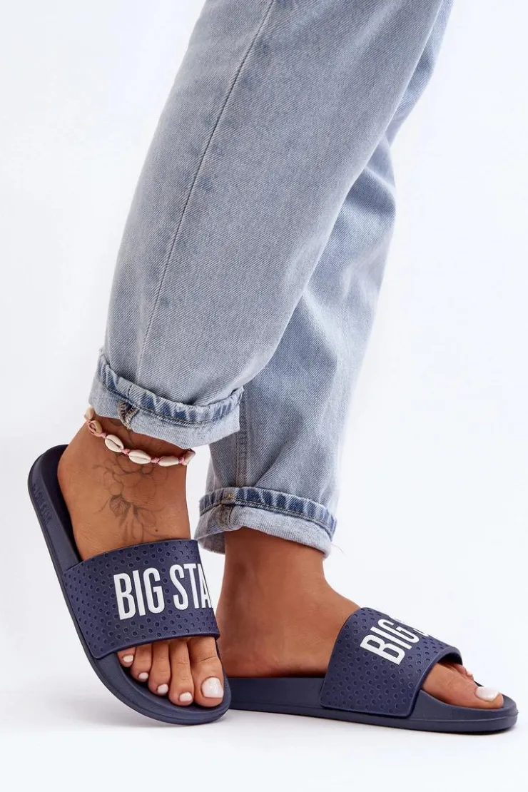 Damskie Big Star Shoes Klasyczne Damskie Klapki Big Star MM274714 Granatowe