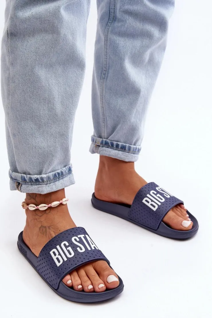 Damskie Big Star Shoes Klasyczne Damskie Klapki Big Star MM274714 Granatowe