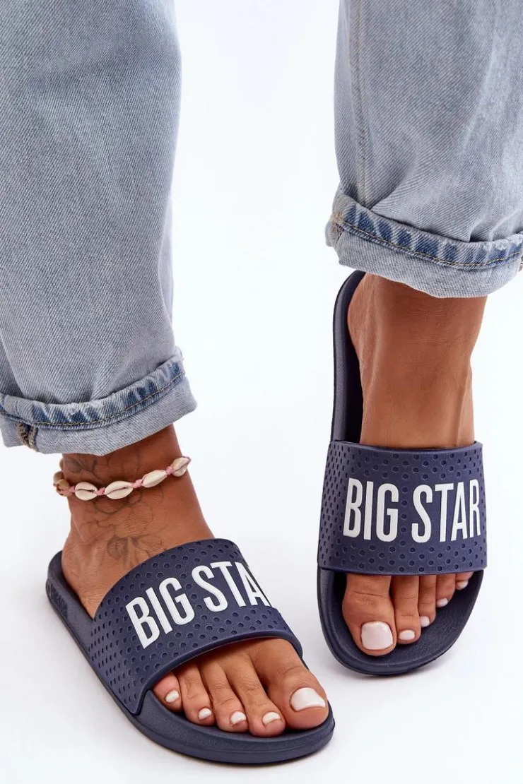 Damskie Big Star Shoes Klasyczne Damskie Klapki Big Star MM274714 Granatowe