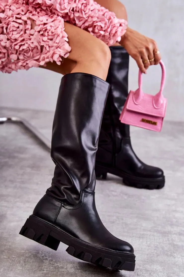 Damskie Boto Klasyczne Damskie Kozaki Do Kolana Czarne Clarisa