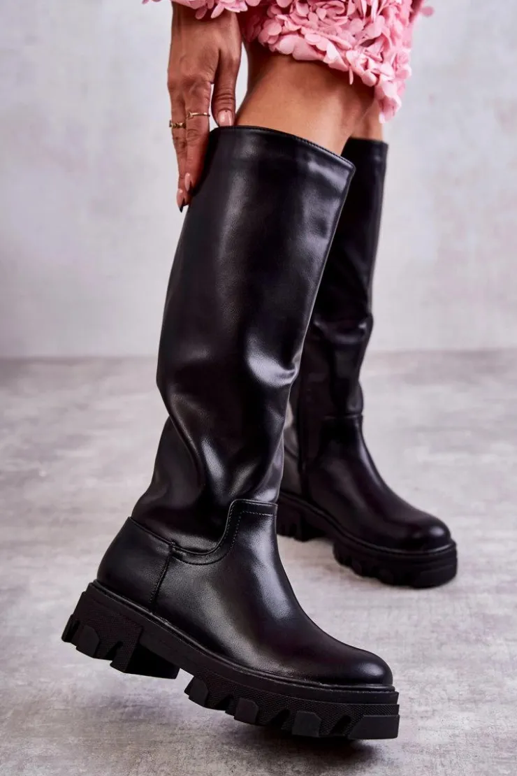 Damskie Boto Klasyczne Damskie Kozaki Do Kolana Czarne Clarisa