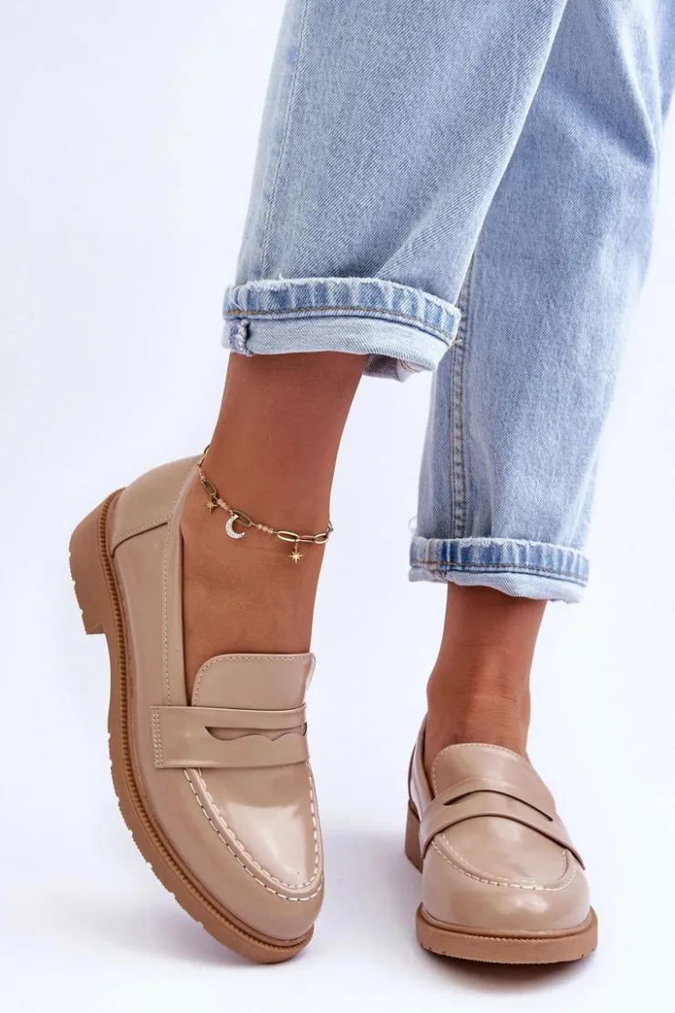 Damskie Boto Klasyczne Damskie Mokasyny Beżowe Faradays