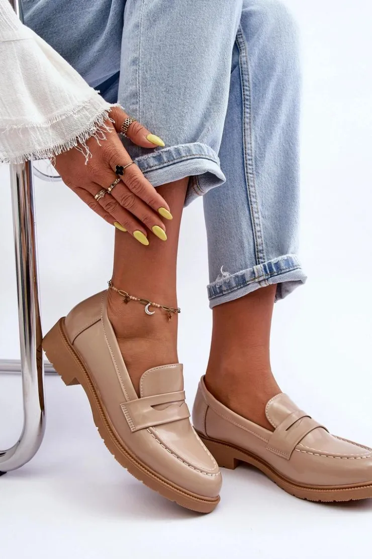 Damskie Boto Klasyczne Damskie Mokasyny Beżowe Faradays