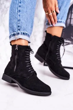 Discount Boto Klasyczne Damskie Ocieplane Botki Zamszowe Czarne Simplicity