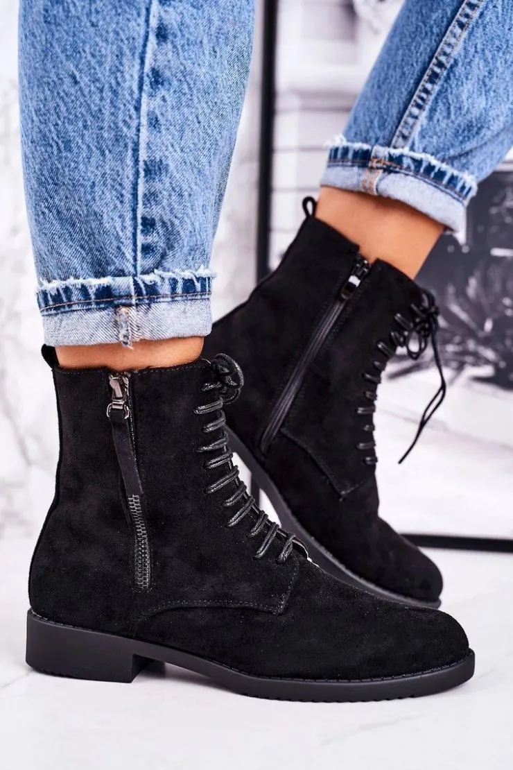 Discount Boto Klasyczne Damskie Ocieplane Botki Zamszowe Czarne Simplicity