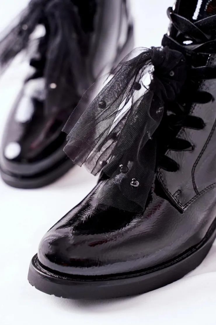 Outlet Damskie buty S.Barski Klasyczne Damskie Ocieplane Botki Lakierowane Czarne La Grotta