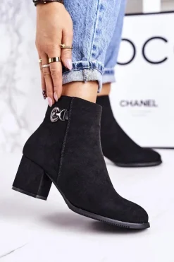 Discount Boto Klasyczne Damskie Ocieplane Botki Na Słupku Czarne Success