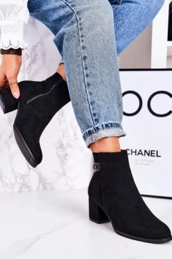 Discount Boto Klasyczne Damskie Ocieplane Botki Na Słupku Czarne Success