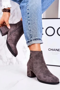 Boto Botki Na Słupku|Czarne Botki*Klasyczne Damskie Ocieplane Botki Na Słupku Szare Success