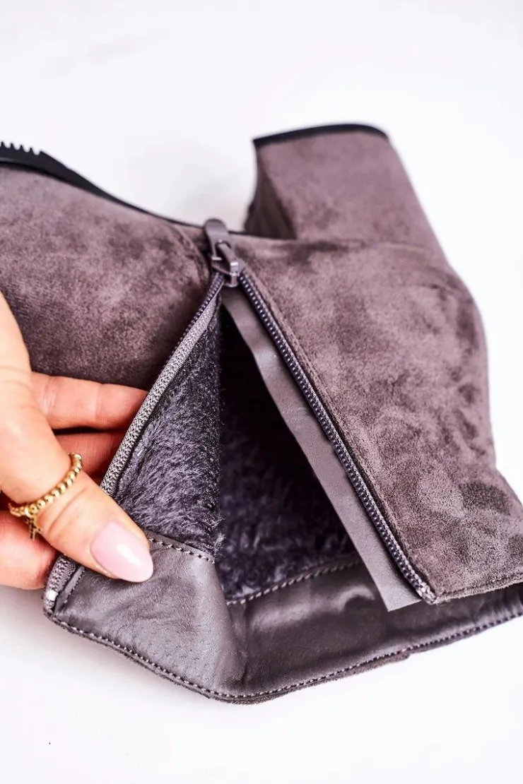 Boto Botki Na Słupku|Czarne Botki*Klasyczne Damskie Ocieplane Botki Na Słupku Szare Success