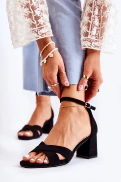 Damskie Boto Klasyczne Damskie Sandałki Na Słupku Czarne Ester