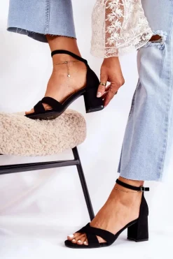 Damskie Boto Klasyczne Damskie Sandałki Na Słupku Czarne Ester
