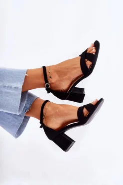 Damskie Boto Klasyczne Damskie Sandałki Na Słupku Czarne Ester