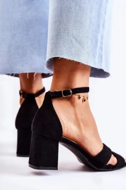 Damskie Boto Klasyczne Damskie Sandałki Na Słupku Czarne Ester