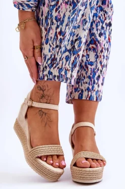 Discount Boto Klasyczne Damskie Sandały Na Koturnie Beżowe Malmo