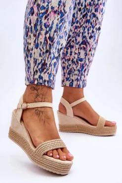 Discount Boto Klasyczne Damskie Sandały Na Koturnie Beżowe Malmo