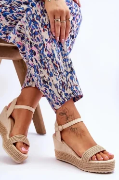 Discount Boto Klasyczne Damskie Sandały Na Koturnie Beżowe Malmo