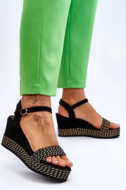 Best Boto Klasyczne Damskie Sandały Na Koturnie Czarne Malmo