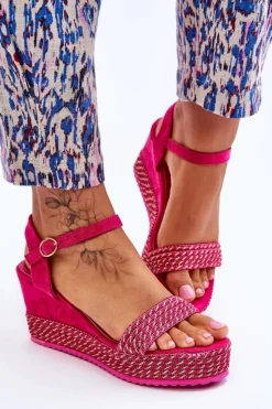 Boto Sandały Na Koturnie*Klasyczne Damskie Sandały Na Koturnie Fuksja Malmo