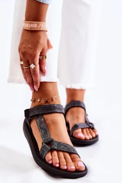 Damskie Boto Klasyczne Damskie Sandały Na Rzepy Czarne Kalla