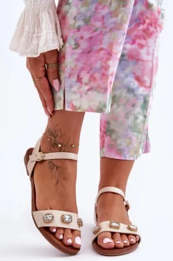 Sale Damskie buty S.Barski Klasyczne Damskie Sandały Z Ozdobami S.Barski SS27-79 Beżowe