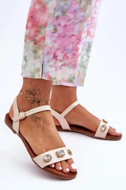 Sale Damskie buty S.Barski Klasyczne Damskie Sandały Z Ozdobami S.Barski SS27-79 Beżowe