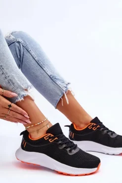 Boto Buty Sportowe Na Platformie|Sneakersy Damskie*Klasyczne Damskie Sportowe Buty Sznurowane Czarno-Pomarańczowe Darla Czarny