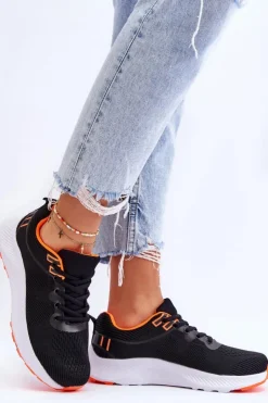 Boto Buty Sportowe Na Platformie|Sneakersy Damskie*Klasyczne Damskie Sportowe Buty Sznurowane Czarno-Pomarańczowe Darla Czarny
