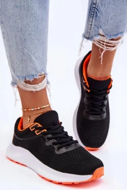 Boto Buty Sportowe Na Platformie|Sneakersy Damskie*Klasyczne Damskie Sportowe Buty Sznurowane Czarno-Pomarańczowe Darla Czarny