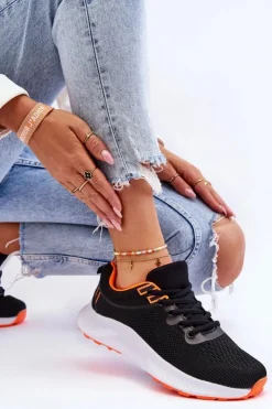 Boto Buty Sportowe Na Platformie|Sneakersy Damskie*Klasyczne Damskie Sportowe Buty Sznurowane Czarno-Pomarańczowe Darla Czarny