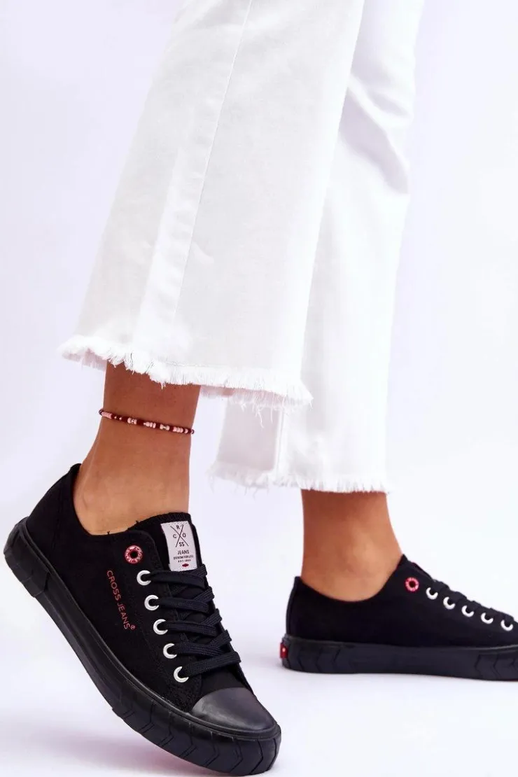 Discount Cross Jeans Klasyczne Damskie Trampki LL2R4051 Czarne Czarny