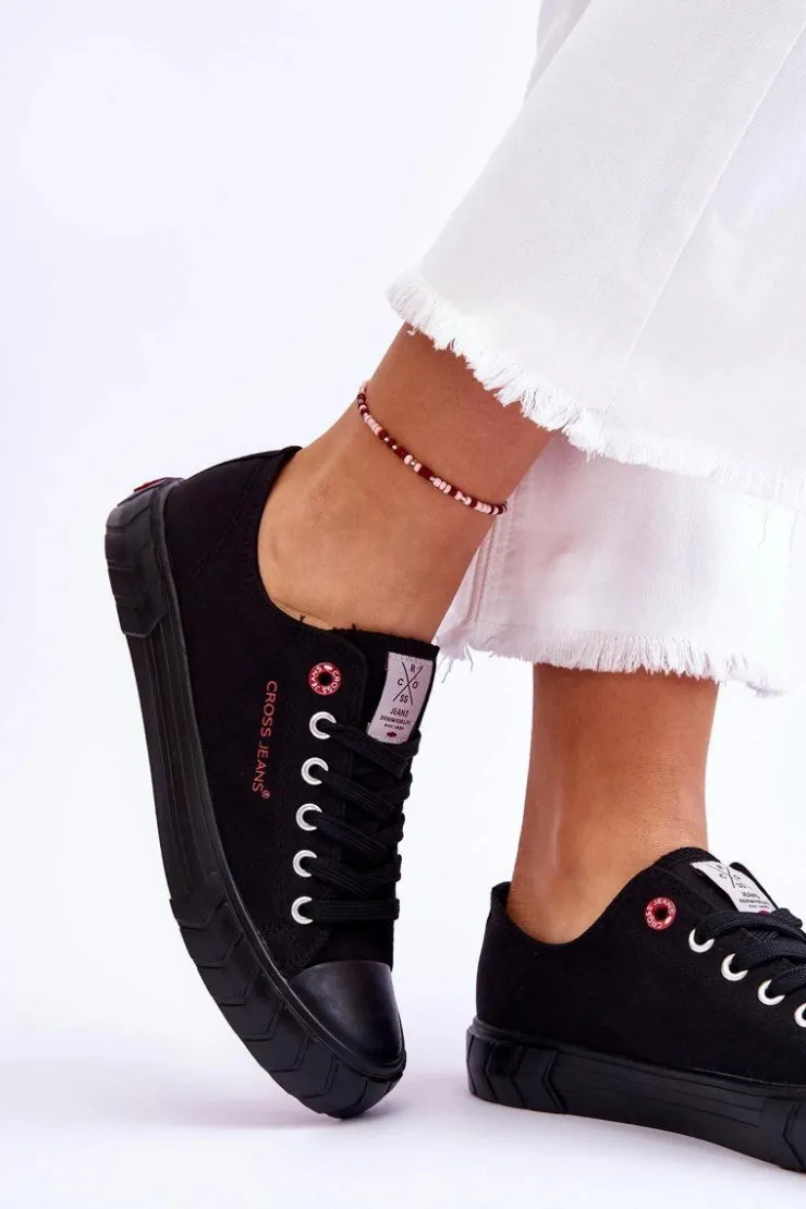 Discount Cross Jeans Klasyczne Damskie Trampki LL2R4051 Czarne Czarny