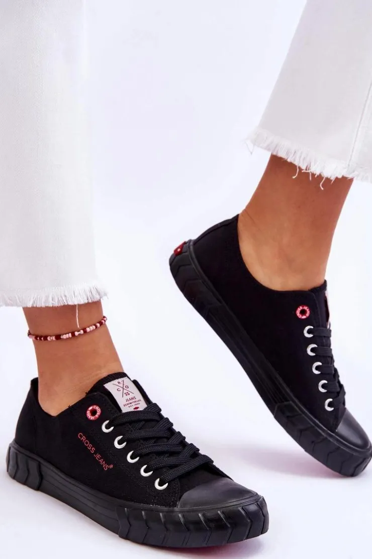 Discount Cross Jeans Klasyczne Damskie Trampki LL2R4051 Czarne Czarny