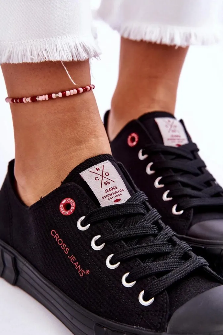 Discount Cross Jeans Klasyczne Damskie Trampki LL2R4051 Czarne Czarny