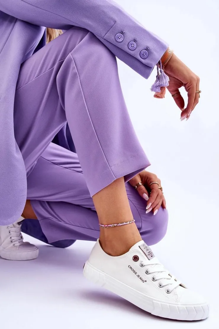 Cross Jeans Trampki Damskie Cross Jeans|Trampki Damskie Niskie*Klasyczne Damskie Trampki LL2R4052 Białe