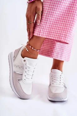 Boto Klasyczne Damskie Wiązane Buty Sportowe Białe Elenes