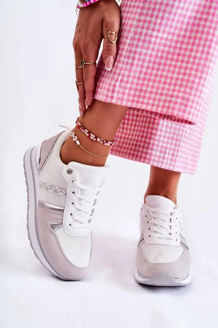 Boto Klasyczne Damskie Wiązane Buty Sportowe Białe Elenes