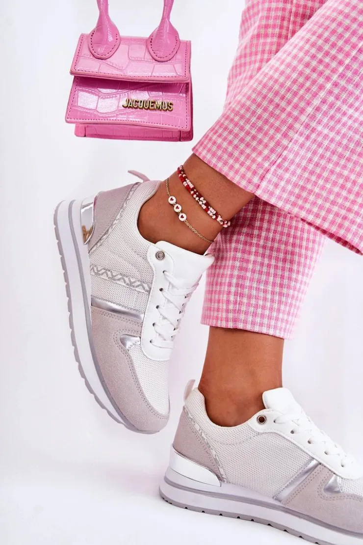 Boto Klasyczne Damskie Wiązane Buty Sportowe Białe Elenes