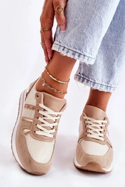 Boto Sneakersy Damskie*Klasyczne Damskie Wiązane Buty Sportowe Beżowe Elenes
