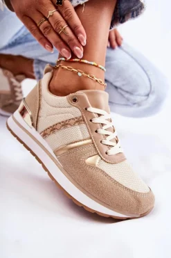 Boto Sneakersy Damskie*Klasyczne Damskie Wiązane Buty Sportowe Beżowe Elenes