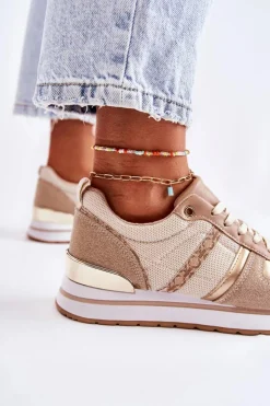 Boto Sneakersy Damskie*Klasyczne Damskie Wiązane Buty Sportowe Beżowe Elenes