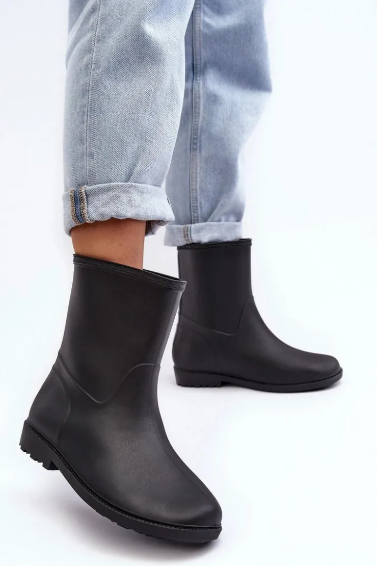 Boto Klasyczne Damskie Wsuwane Kalosze Czarne Solihia Czarny