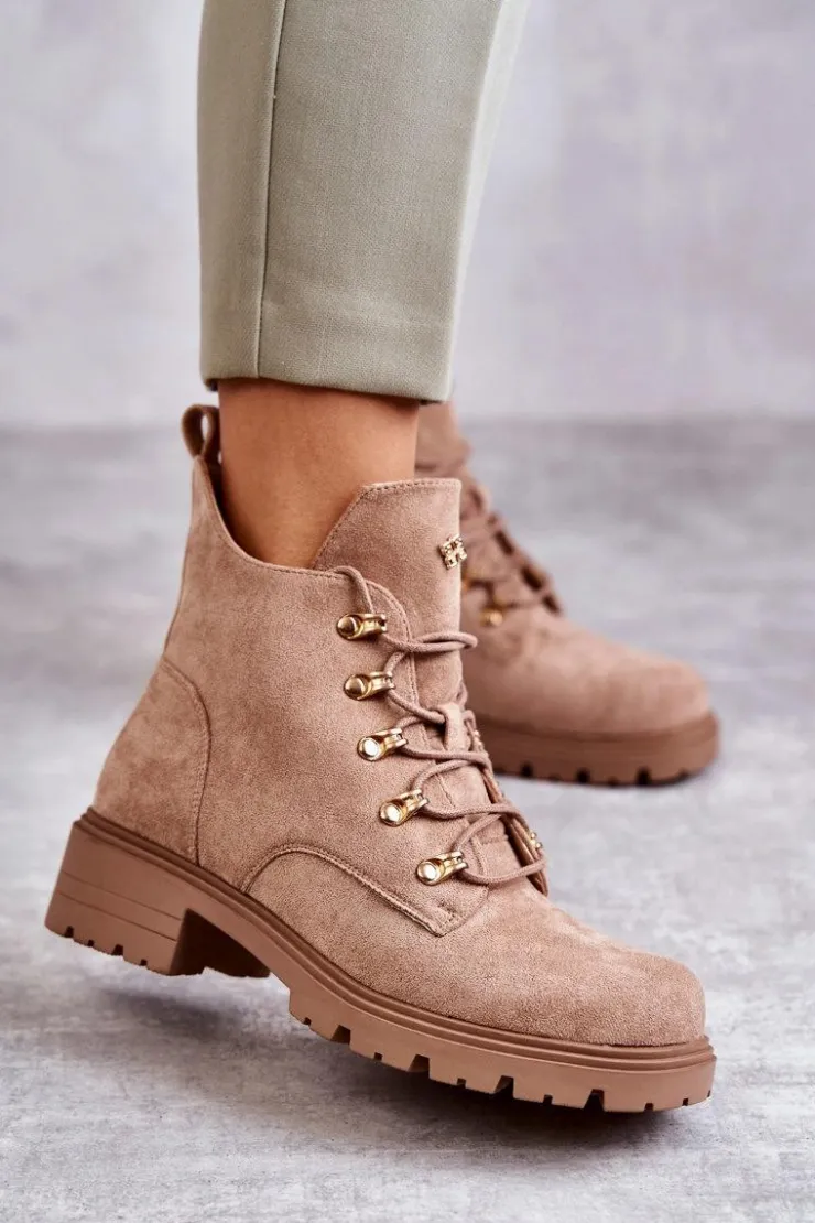 Damskie Damskie buty S.Barski Klasyczne Damskie Zamszowe Botki Beżowe Telma