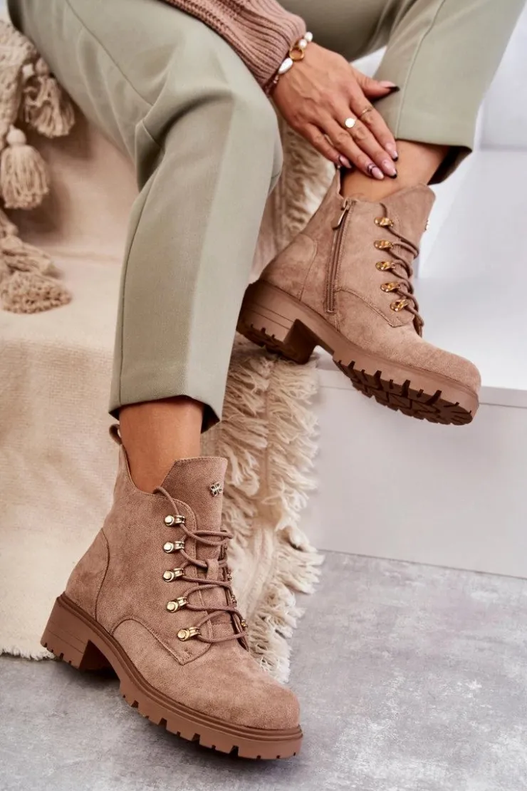 Damskie Damskie buty S.Barski Klasyczne Damskie Zamszowe Botki Beżowe Telma