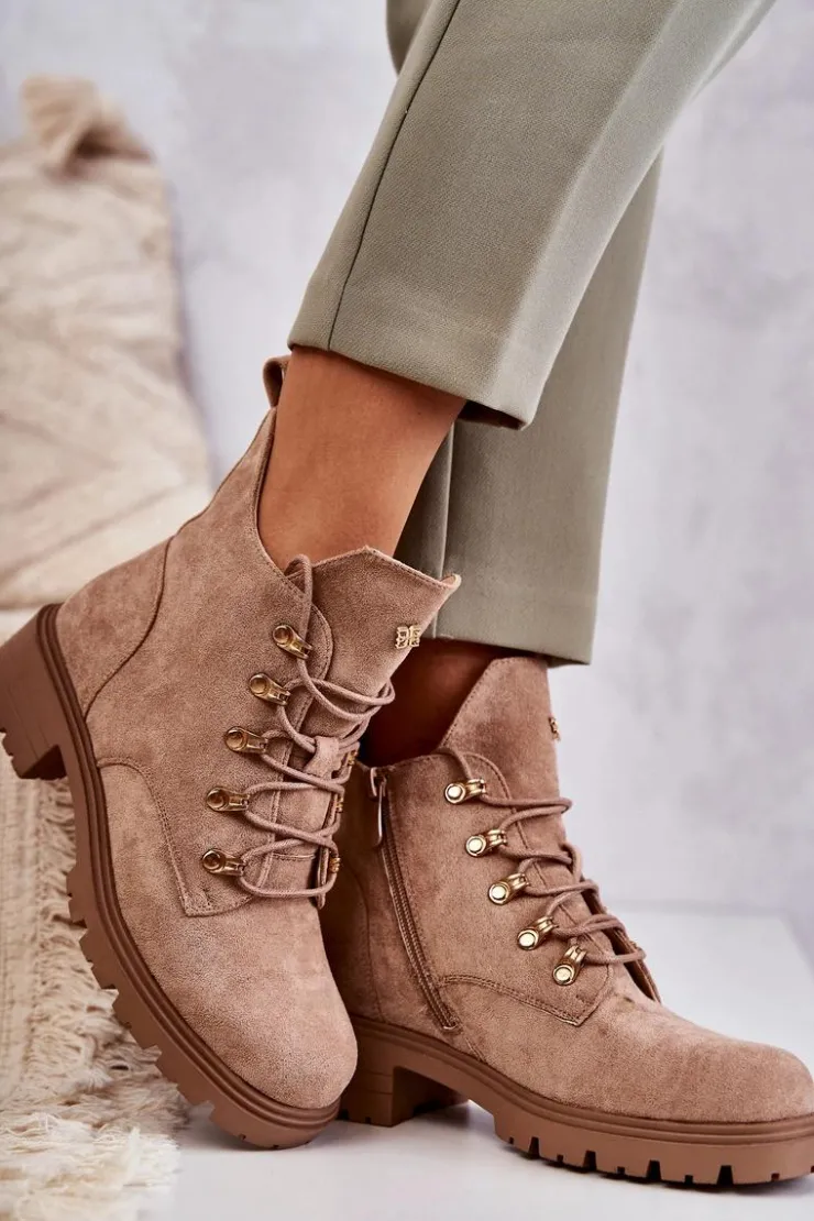 Damskie Damskie buty S.Barski Klasyczne Damskie Zamszowe Botki Beżowe Telma