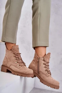 Damskie Damskie buty S.Barski Klasyczne Damskie Zamszowe Botki Beżowe Telma