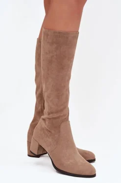 Buty Sergio Leone Klasyczne Eko Zamszowe Kozaki Sergio Leone KZ205 Beżowe