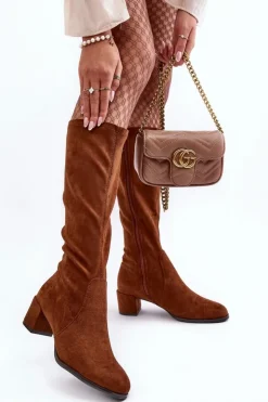 Clearance Buty Sergio Leone Klasyczne Eko Zamszowe Kozaki Sergio Leone KZ205 Brązowe