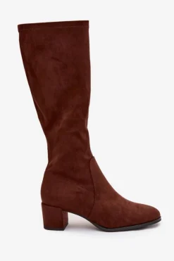 Buty Sergio Leone Kozaki Na Słupku|Kozaki Przed Kolano*Klasyczne Eko Zamszowe Kozaki Sergio Leone KZ205 Ciemnobrązowe